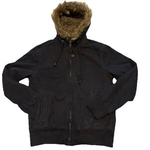 VTG Y2K American Eagle Military Fur Hoodie Heavy Lined Canvas Jacket Size M Coat